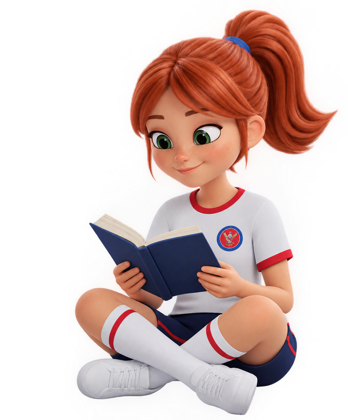 Muñeca alusiva al proyecto PILEO, leyendo un libro