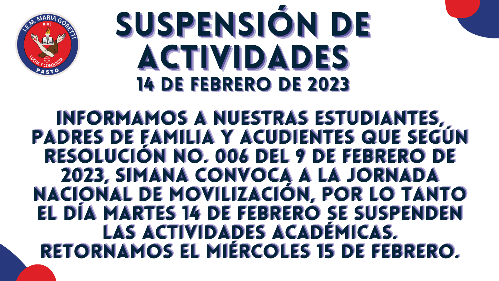 Suspensión de Actividades – 14 de febrero de 2023 |
